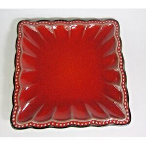 Roscher Hobnail Collection Red & Black Square Salad Luncheon Orphan Plate 8"
